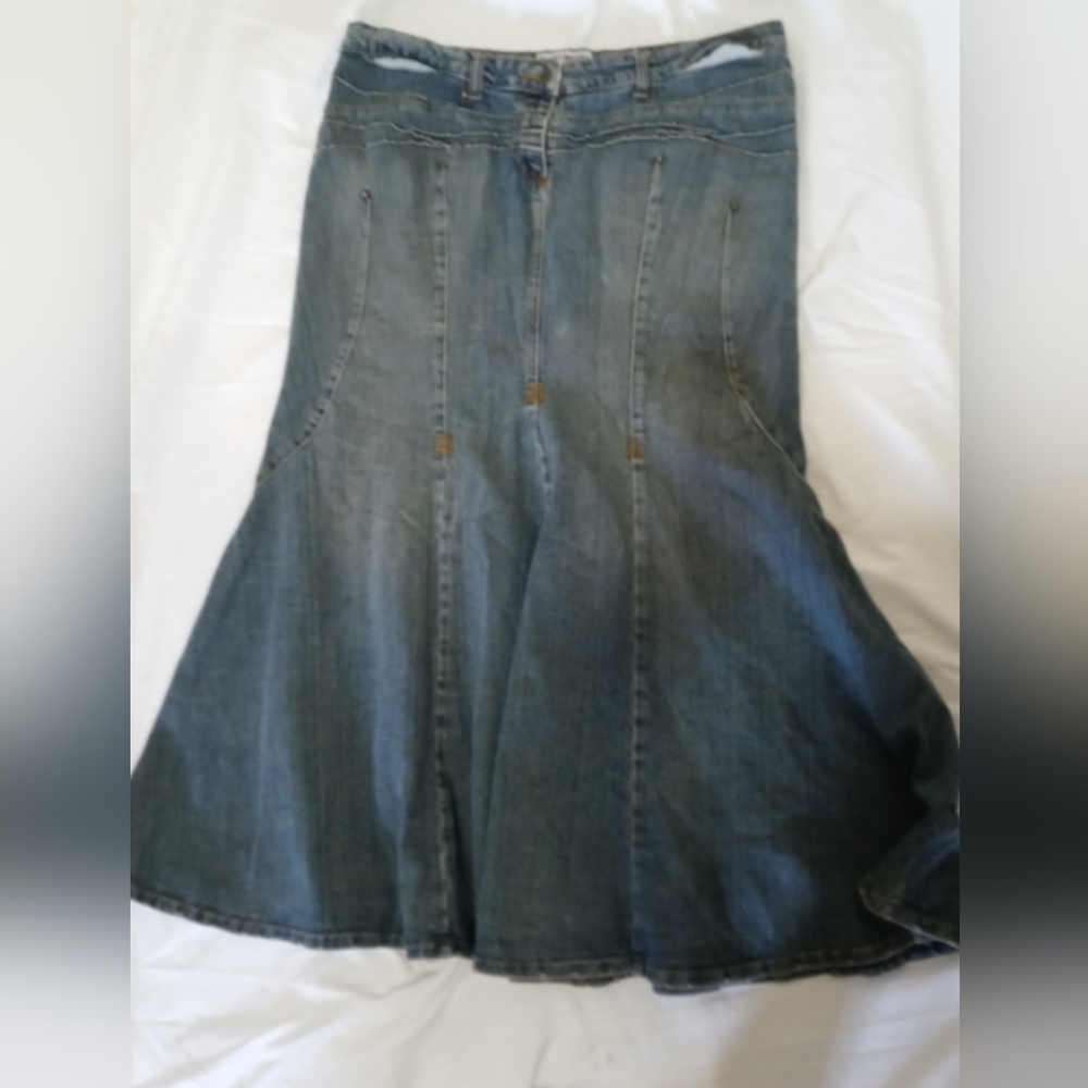 BISOU BISOU Michele Bohbot Maxi Skirt Denim Jean Modesty Mermaid Trumpet Size 18